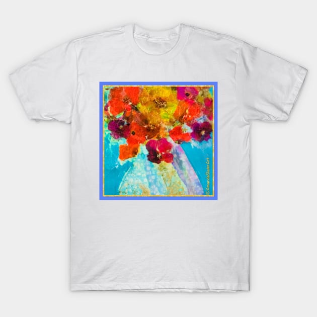 Aqua Floral T-Shirt by AmandaSlaterArt